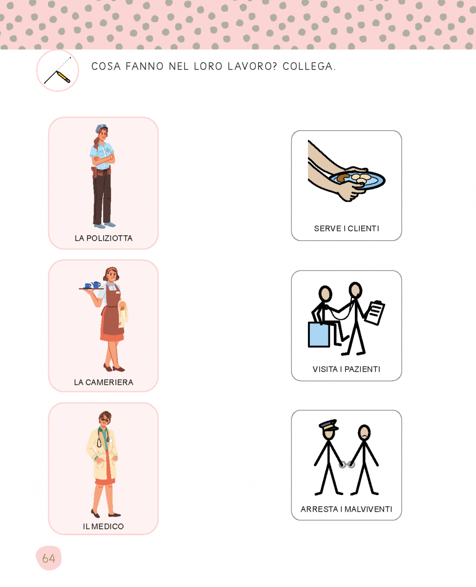 Pagina doppia con attività su negozi e mestieri