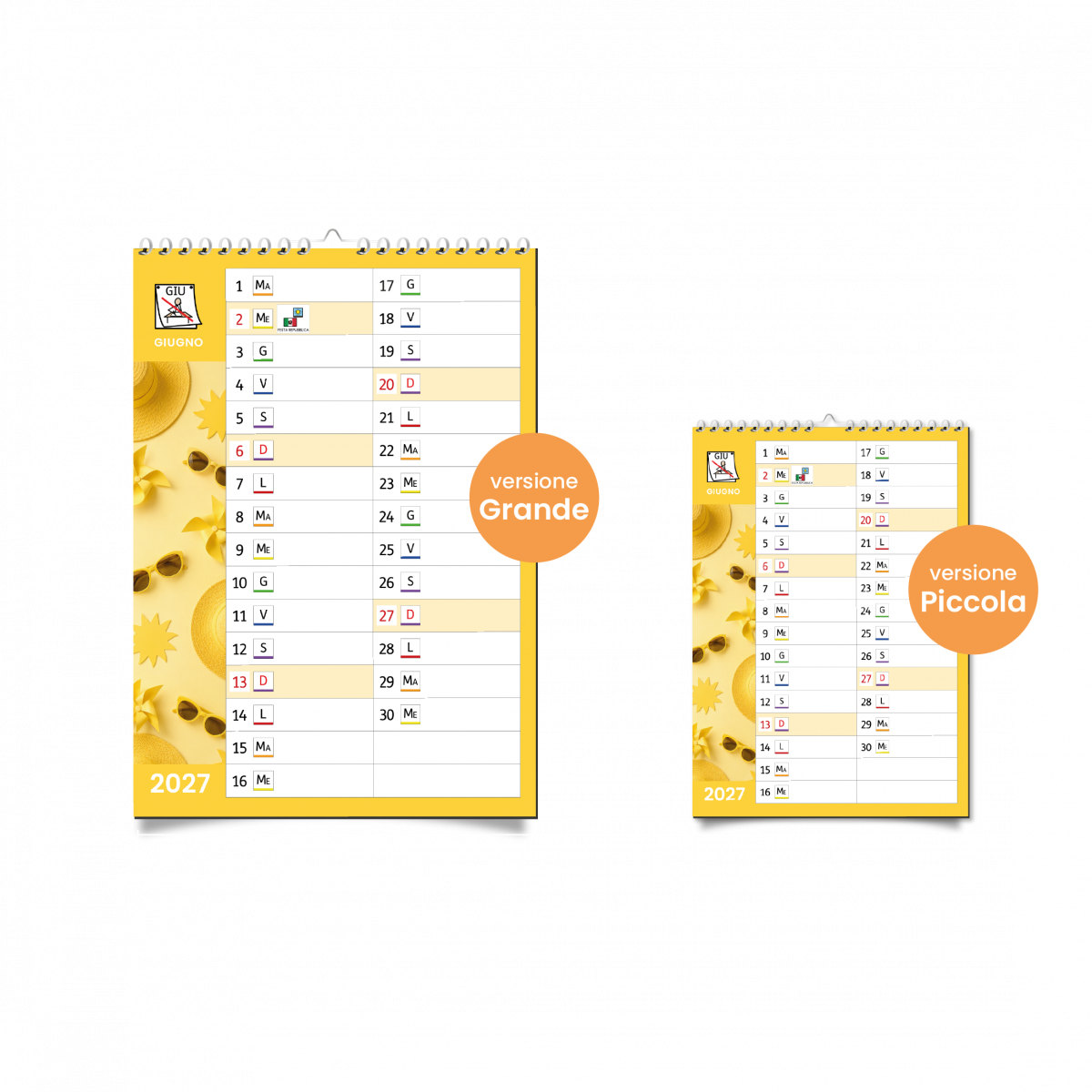 Confronto proporzionato tra Calendario Symbook 2027 A2 e A3