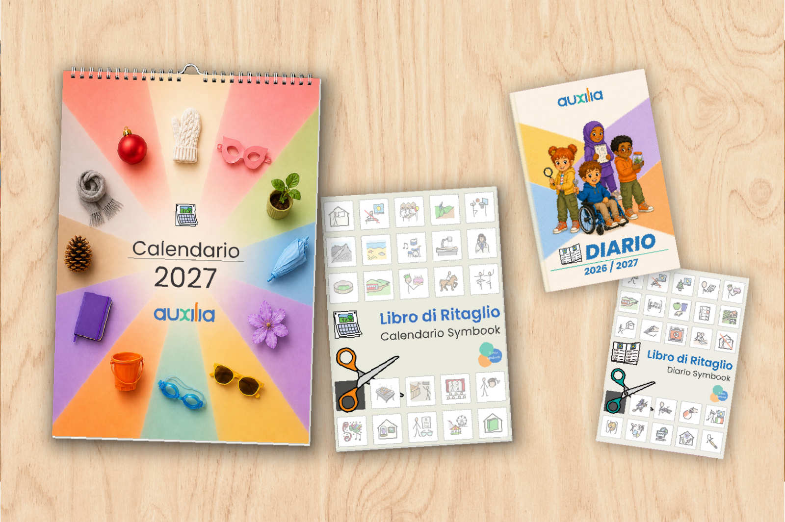Diario Symbook 2026-2027 e Calendario Symbook 2027 con i rispettivi materiali di ritaglio